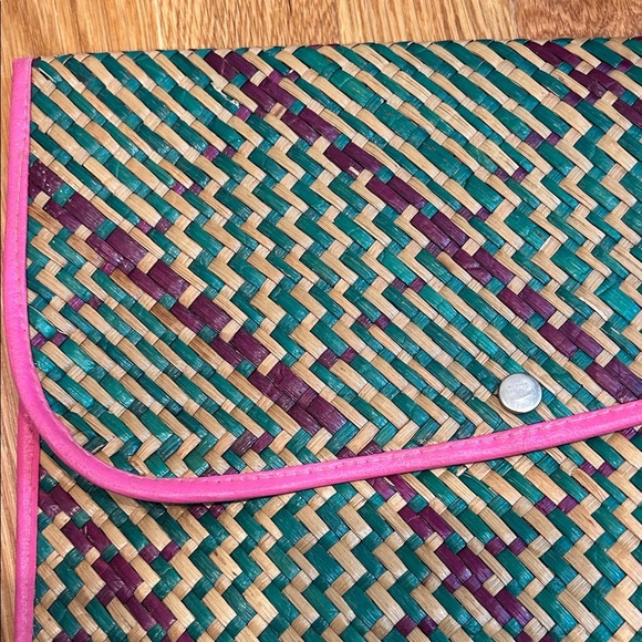 vintage mayan Woven wicker Clutch and Wallet Set Pink Trim purple green bundle - Picture 2 of 13